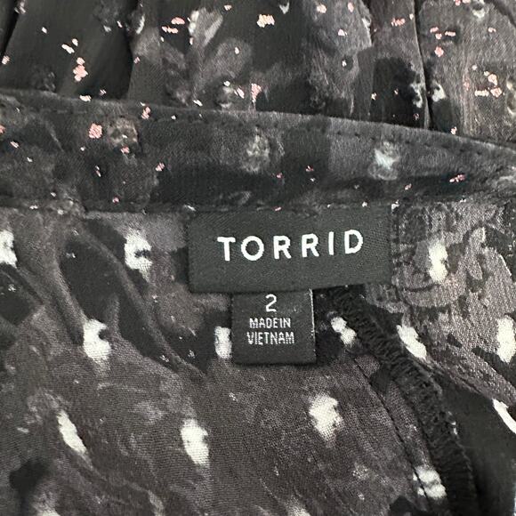 Torrid Midi Dress WMNS 2X Black Gray Swiss Dot Sheer Tiered Long Sleeve V-Neck - Picture 6 of 6